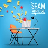Spam Virus Vector. Internet Technology. Online Mail Attack. Hack Information. Web Crime. Danger E-mail. Fraud. Internet vector illustration Spam Virus Vector. Internet Technology. Online Mail Attack. Hack Information. Web Crime. Danger E-mail. Fraud. Internet vector illustration