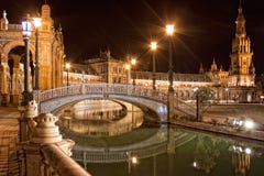 Spanish Square (Plaza de Espana) in Sevilla at night, Spain Royalty Free Stock Photo Spanish Square (Plaza de Espana) in Sevilla at night, Spain Royalty Free Stock Photo