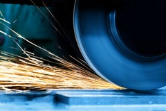 Sparks from grinding machine. Industrial, industry