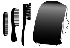 Spazzola femminile dei pettini di profilo del fronte dei capelli neri Fotografie Stock Spazzola femminile dei pettini di profilo del fronte dei capelli neri Fotografie Stock