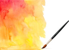 Spazzola realistica sul fondo arancio dell'acquerello illustrazione vettoriale Spazzola realistica sul fondo arancio dell'acquerello illustrazione vettoriale