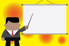 Speaker giving professional training. Executive man standing in front projector screen. Businessman pointing project stock illustration Speaker giving professional training. Executive man standing in front projector screen. Businessman pointing project stock illustration