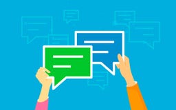Speech bubbles for comment anf reply concept illustration of flat human hands hold symbols stock illustration Speech bubbles for comment anf reply concept illustration of flat human hands hold symbols stock illustration