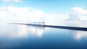 Speedly Futuristic monorail train. Sci fi station. Concept of future. People and robots. Water and wind energy. 3d Stock Photography Speedly Futuristic monorail train. Sci fi station. Concept of future. People and robots. Water and wind energy. 3d Stock Photography