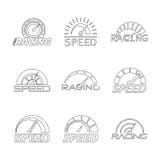 Speedometer level panel logo set, outline style vector illustration Speedometer level panel logo set, outline style vector illustration