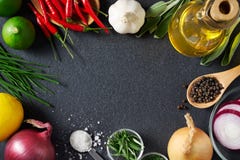 Spices and Food Ingredients on Slate Background stock photos Spices and Food Ingredients on Slate Background stock photos