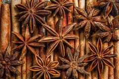 Spices and herbs. Food and cuisine ingredients. Cinnamon sticks, anise stars, Cloves on textured background stock photography Spices and herbs. Food and cuisine ingredients. Cinnamon sticks, anise stars, Cloves on textured background stock photography