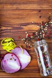 Spices frame on wooden table stock photos Spices frame on wooden table stock photos