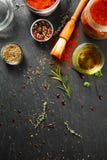 Spicy Rubs And Marinades With Brush On The Table Royalty Free Stock Image Spicy Rubs And Marinades With Brush On The Table Royalty Free Stock Image