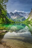 Spiegelbezinning van de Alpen in groen Obersee-meer royalty-vrije stock foto's Spiegelbezinning van de Alpen in groen Obersee-meer royalty-vrije stock foto's