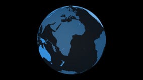 Spinning Planet Earth Globe in blue with transparent glass effect. Rotating 3D object. Footage with alpha channel