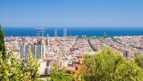 Spitzenluftpanoramablick von Barcelona-Stadtbild, Katalonien, Badekurort lizenzfreie stockbilder Spitzenluftpanoramablick von Barcelona-Stadtbild, Katalonien, Badekurort lizenzfreie stockbilder
