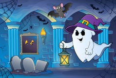 Spook met hoed en lantaarnthema 6 stock illustratie Spook met hoed en lantaarnthema 6 stock illustratie