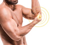 Sport injury, Man with elbow pain. Pain concept. royalty free stock photos Sport injury, Man with elbow pain. Pain concept. royalty free stock photos