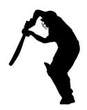 Sport Silhouette - Cricket Batsman Blocking Ball Stock Images