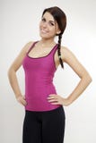 Sporty Woman In Violet Dress Standing And Looking On Camera Stock Photography