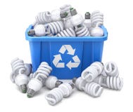 Fluorescent bulbs in blue recycle crate vector illustration Fluorescent bulbs in blue recycle crate vector illustration