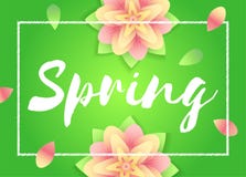 Spring background. Flowers on green backdrop. Vector template for Mothers day flyers, invitation, sale poster or banner. royalty free illustration Spring background. Flowers on green backdrop. Vector template for Mothers day flyers, invitation, sale poster or banner. royalty free illustration