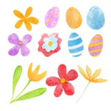 Spring easter watercolor set with eggs and flowers vector illustration Spring easter watercolor set with eggs and flowers vector illustration
