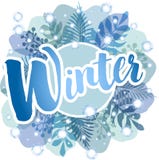 Winter - blue background with ferns, leaves and snowflakes vector illustration Winter - blue background with ferns, leaves and snowflakes vector illustration