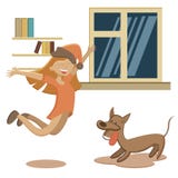 Springen mit kleinem Mädchen und dem Hund der Aufregung, die hinten steht lizenzfreie abbildung Springen mit kleinem Mädchen und dem Hund der Aufregung, die hinten steht lizenzfreie abbildung