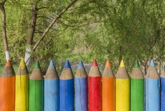 Fence with colored pencils Stock Photos Fence with colored pencils Stock Photos