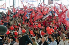 SPS PUPS JS Convention. Zrenjanin, Serbia - April 26 2012 - Convention of coalition SPS PUPS JS visitors royalty free stock image