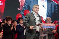 SPS PUPS JS Convention. Zrenjanin, Serbia - April 26 2012 - Convention of coalition SPS PUPS JS - Dusan Bajatovic speaking royalty free stock photos