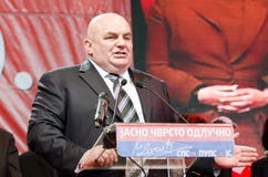 SPS PUPS JS Convention. Zrenjanin, Serbia - April 26 2012 - Convention of coalition SPS PUPS JS - Dragan Markovic Palma speaking royalty free stock images