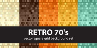 Square pattern set Retro 70s. Vector seamless glowing background Stock Photo Square pattern set Retro 70s. Vector seamless glowing background Stock Photo