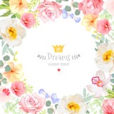Square vector design frame with wild rose, orchid, carnation, pink flowers Royalty Free Stock Photography Square vector design frame with wild rose, orchid, carnation, pink flowers Royalty Free Stock Photography