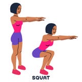 Squat. Sport exersice. Silhouettes of woman doing exercise. Workout, training.