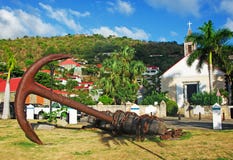 St Barth Anglican Church, Gustavia, paumes, ancre image stock St Barth Anglican Church, Gustavia, paumes, ancre image stock