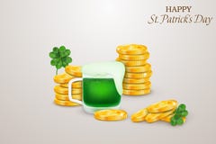 st patrick s дня счастливый Дизайн дня patricks St с 4 leaved клевером, стог золотых монеток, зеленое пиво дальше иллюстрация штока st patrick s дня счастливый Дизайн дня patricks St с 4 leaved клевером, стог золотых монеток, зеленое пиво дальше иллюстрация штока