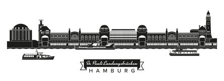 St Pauli mol, Starego Elbe łodzi sylwetka, Tunelowych i turystycznych Zdjęcia Royalty Free St Pauli mol, Starego Elbe łodzi sylwetka, Tunelowych i turystycznych Zdjęcia Royalty Free
