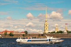 St. Petersburg, Russia - June 28, 2017: Panoramic view of the Peter and Paul Fortress from the Neva River in St. Petersburg royalty free stock photos St. Petersburg, Russia - June 28, 2017: Panoramic view of the Peter and Paul Fortress from the Neva River in St. Petersburg royalty free stock photos