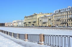 St. Petersburg, Russia, February, 27, 2018. Saint Petersburg, embankment of the Fontanka river in winter. Houses 24, 26, 28, 30 stock photography St. Petersburg, Russia, February, 27, 2018. Saint Petersburg, embankment of the Fontanka river in winter. Houses 24, 26, 28, 30 stock photography