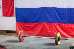 Staaf op het platform Powerlifting Close-up royalty-vrije stock fotografie Staaf op het platform Powerlifting Close-up royalty-vrije stock fotografie