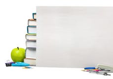Stack of colorful books and fresh apple with blank stock image Stack of colorful books and fresh apple with blank stock image