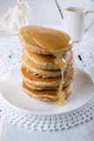 Stack of homemade whole wheat pancakes with a honey royalty free stock images Stack of homemade whole wheat pancakes with a honey royalty free stock images