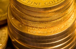 Stack of US Treasury Gold Eagle one ounce coins stock image Stack of US Treasury Gold Eagle one ounce coins stock image