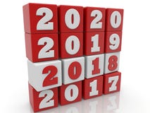 Stacked cubes in white and red color with New year change concept.3d illustration. Royalty Free Stock Photo Stacked cubes in white and red color with New year change concept.3d illustration. Royalty Free Stock Photo