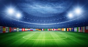 Stadion und Nationsteamflaggen stockbild Stadion und Nationsteamflaggen stockbild
