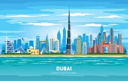 Stadtskylinefarbvektorschattenbild Dubais UAE vektor abbildung Stadtskylinefarbvektorschattenbild Dubais UAE vektor abbildung