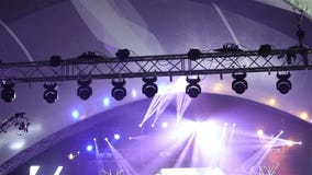 Stage lights at the concert with fog, Stage lights on a console, Lighting the concert stage, entertainment concert