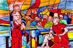 Stained Glass Showing Jesus Condemned To Death Stock Images Stained Glass Showing Jesus Condemned To Death Stock Images
