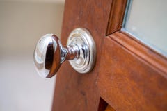 Stainless Door Knob On Wood Door Stock Images Stainless Door Knob On Wood Door Stock Images