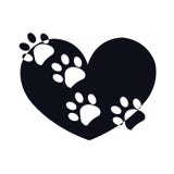 Stampa della zampa con il vettore bianco nero di forma del cuore illustrazione vettoriale Stampa della zampa con il vettore bianco nero di forma del cuore illustrazione vettoriale