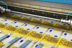 Stampa delle 200 banconote euro dei soldi illustrazione di stock Stampa delle 200 banconote euro dei soldi illustrazione di stock