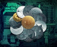 Stapel cryptocurrencies mit einem Bitcoin nach innen stock abbildung Stapel cryptocurrencies mit einem Bitcoin nach innen stock abbildung